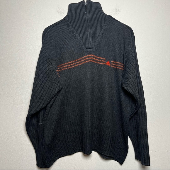 adidas Other - VTG 90s Adidas Men Sweater Large Japan Black Orange Thick Knit Stripe 1/4 Zip‎